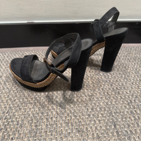 Stuart Weitzman Black Suede Heel with Gold Rope Trim Size 7.5 Shoes Women’s